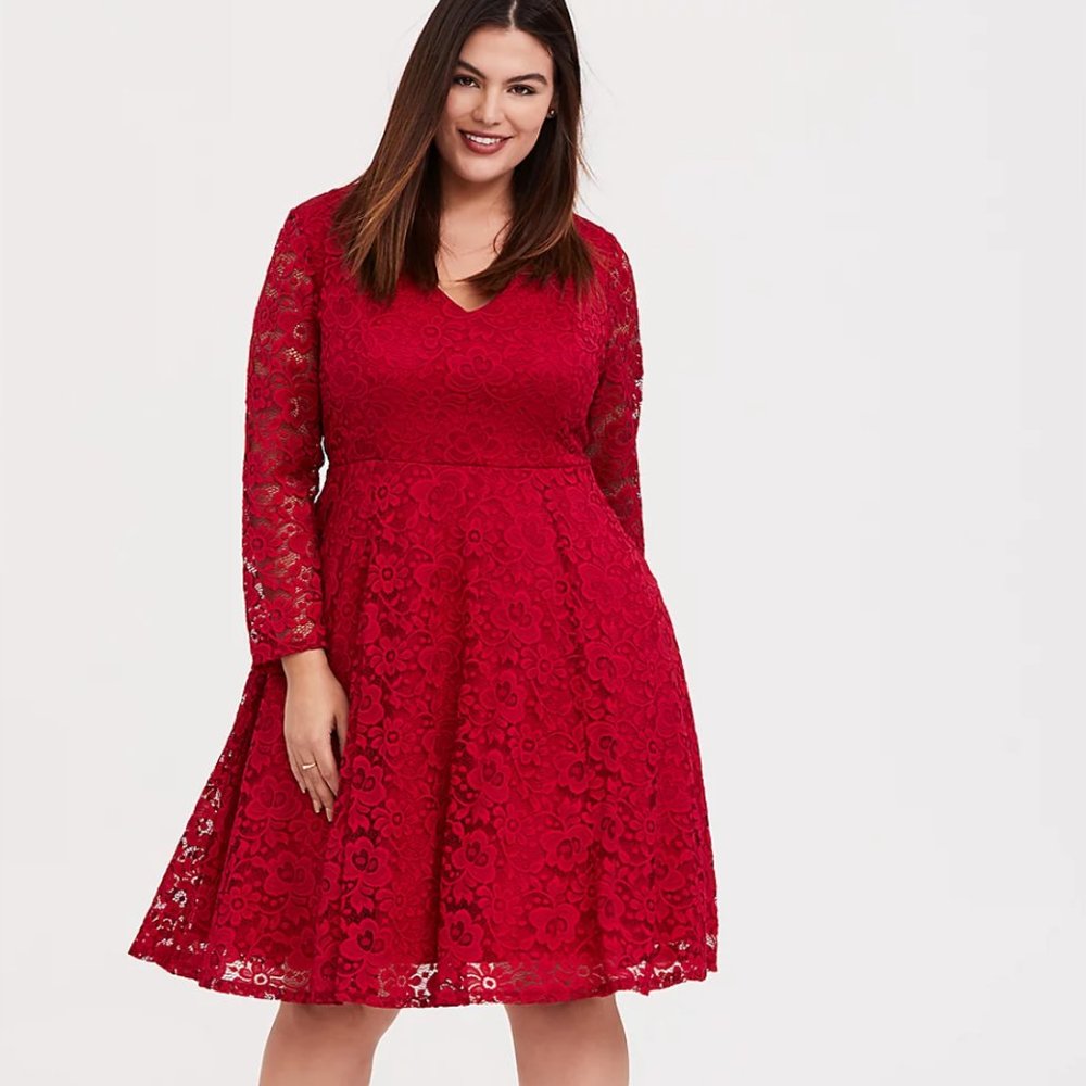 COPY - Dark Red Lace V-neck Skater Dress